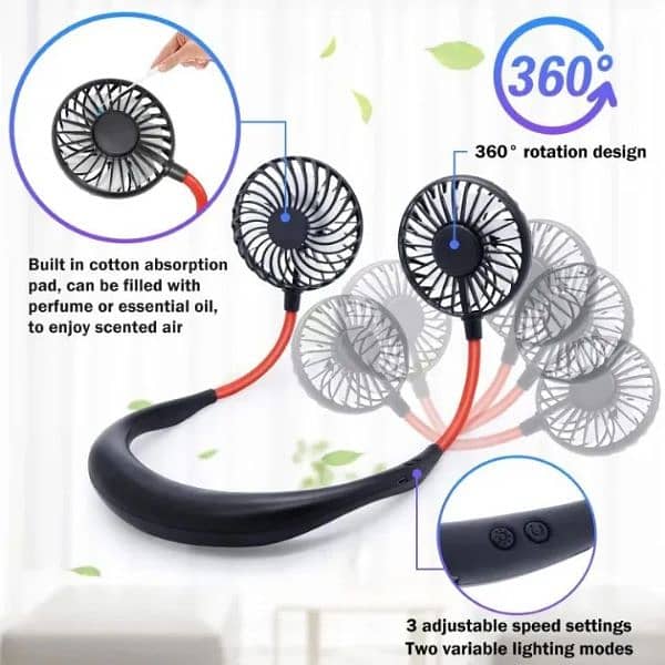 Brand New USB Rechargeable Portable neck fan Neckband Double Fan 2