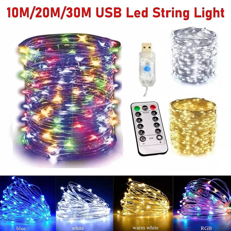 USB Twinkle LED String Fairy Lights Copper Wire Party Remote 0