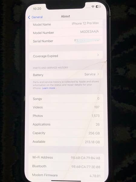 i phone 12 pro max 256 gb approve 78  health only front glass is crack 0