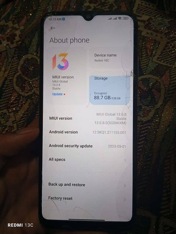 Redmi 10c 10/10 condition with box and charger 1