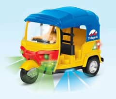 Three Wheels Tricycle Car (Raksha), Play With Music And Colorful Light