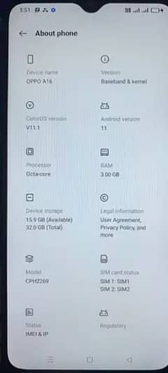 oppo A 16 3 ram 32 Rom