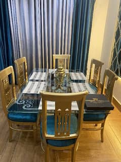 Dining Set 6 Chairs Table Glass Top