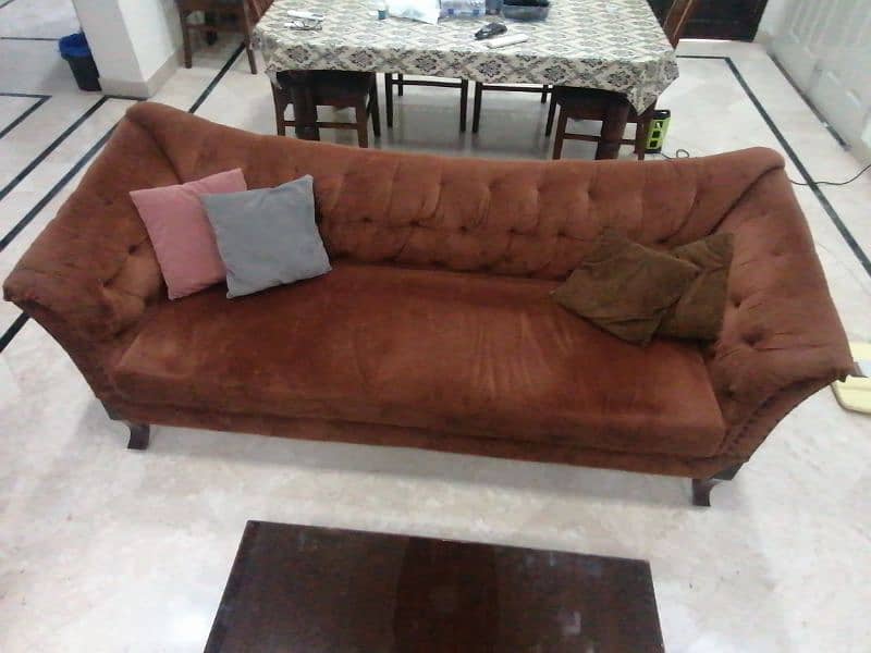 Velvet Brown Sofa set with table and sofa comebed 4