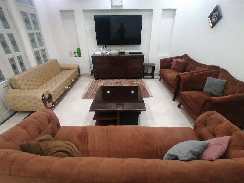 Velvet Brown Sofa set with table and sofa comebed 5