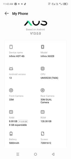 Infinix hot 40i 8+8gb 128gb