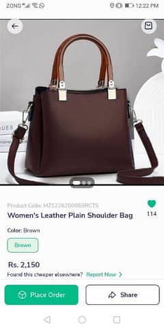 Women's Leather Plain Hand Bag