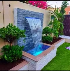 Water fall, Artificial grass, PVC pannl, sliding windows/marble sheet/