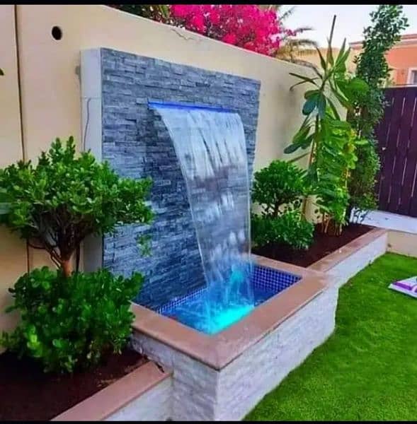 Water fountain,Artificial grass,PVC pannl,sliding window/marble sheet/ 0