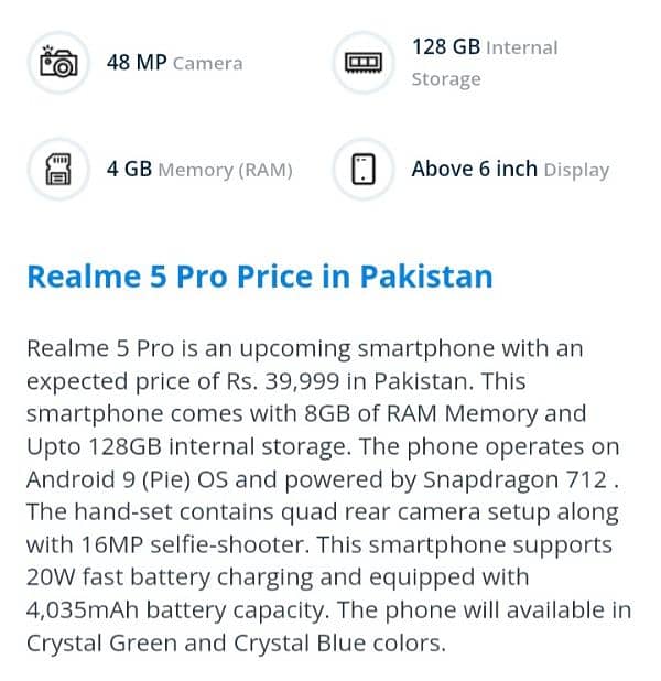 Realme 5 Pro 8Gb Ram 128Gb Rom 5