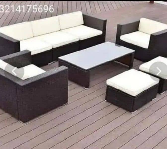 OUTDOOR GARDEN RATTAN UPVC FURNITURE SOFA SET CHAIRS TABLE AND UMBRELA 14