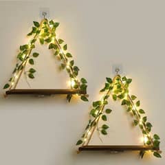 large Fairy light Hanging Shelf with Artificial leaves