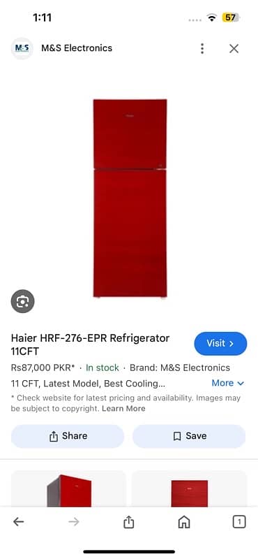 haier refrigerator model 276 brand new unused 246 capacity 18