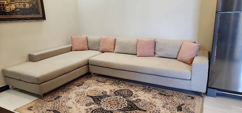 L-SHAPE LIGHT GRAY SOFA WITH PINK CUSHIONS 5