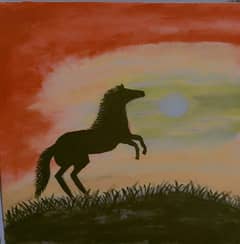 Horse sunset painting canvas