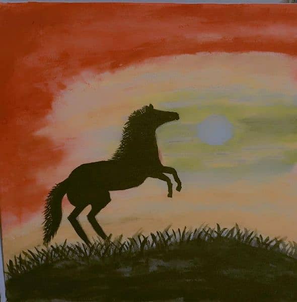 Horse sunset painting canvas 0