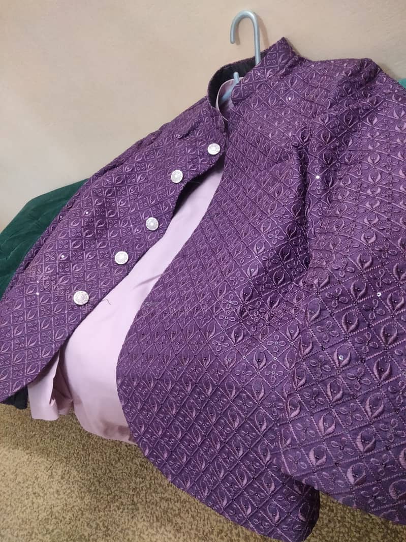 Prince coat with purple kurta pajama for groom 1