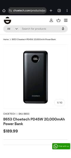 Choetech brand powerbank 45wt 20000mah