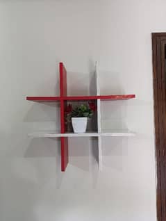 stylish White n Red Wooden Wall Hanging Shelf