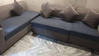 Greyish Blue L Shaped Sofa with 6 cushion