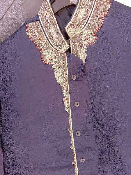 blue sherwani with grey inner and grey kulla 0