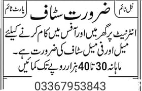 Male and female are required for online and office work.