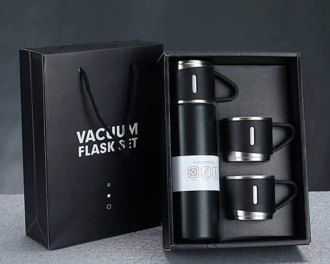 Stainless Steel Vacuum Flask Set, 500ml With 2cups (random Color) 2