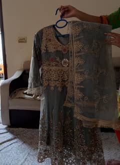 embroidered kurti frock with silk embroidered trouser