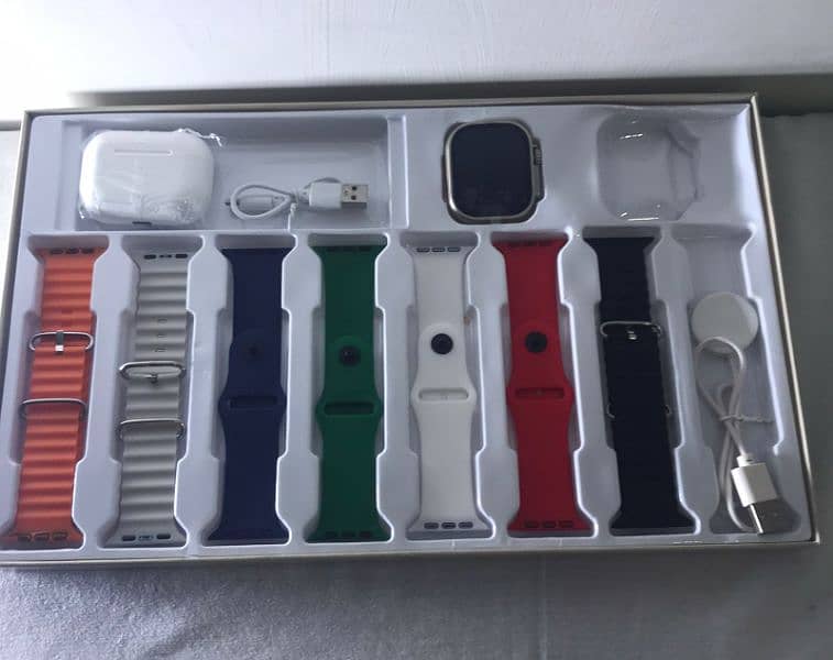 Crown S10 plus 10 ultra smart watch with 7 straps or airpods 1