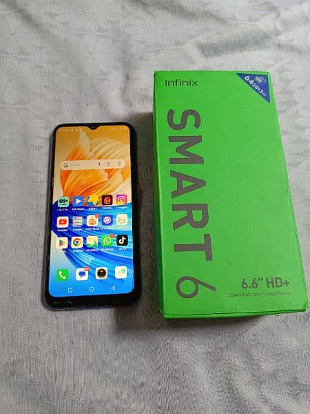 infinix smart 6 ram 3gp 64gp condition 10 by 10 with box all ok h 4