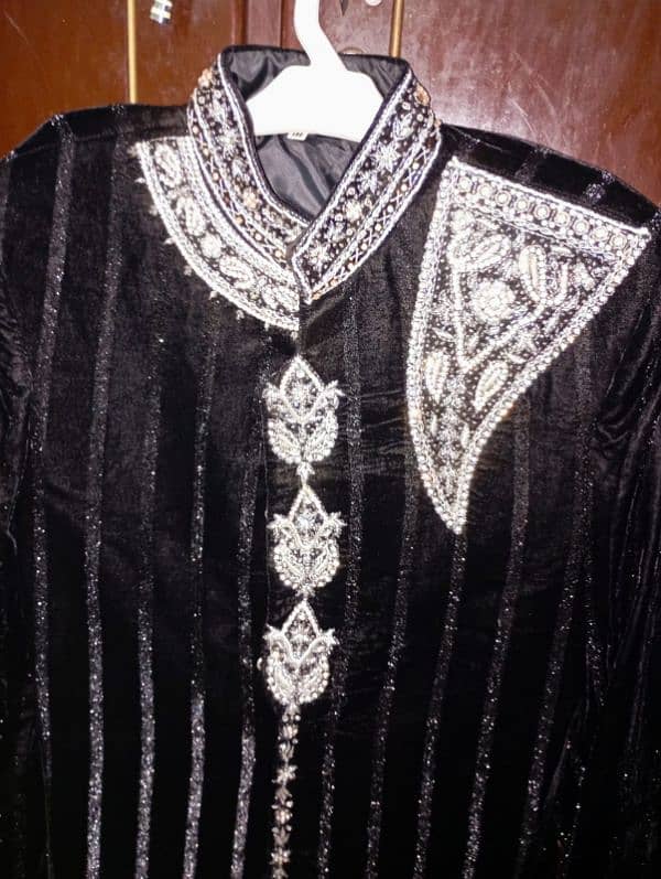 velvet black sherwani 1