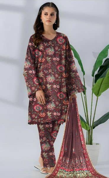 AMNA . B -3pcs woman's unstitched khaddar printed suit. 1