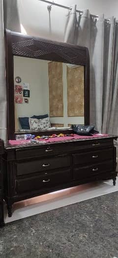 wooden dressing table with large mirror