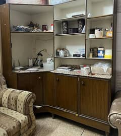 Corner Wooden TV Trolley + Storage Cabinets