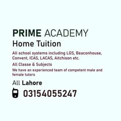 Competent Home Tutors/ All Phases of DHA, Cant, Gulberg/ All Lahore