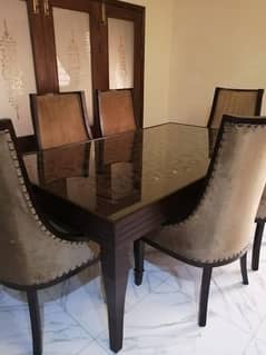 Pure wooden dining Table with 6 chairs