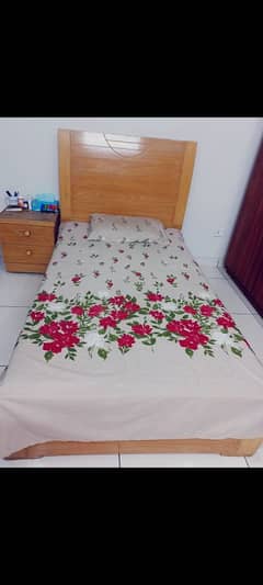 wooden bed single with mattress and side table