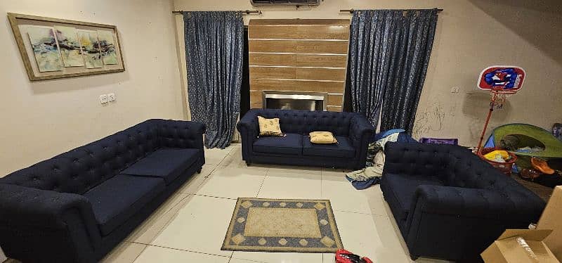 7 seater Sofa + 6 dinning Chair + Baby Cot 7