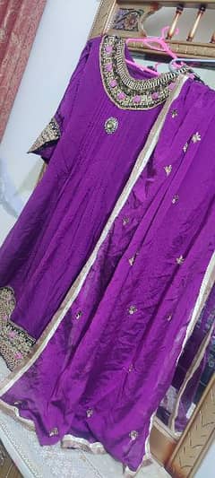 2pcs Purple Frock and Golden  kmeez shalwar