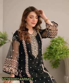 3 pcs womens stitched organza embroidered suit