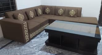 L-shaped 6 Seater sofa set and Heavy wooden Table