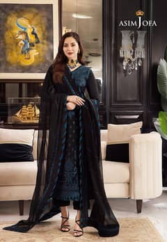 Asim Jofa Dark Balck Embroidered 3PC AZ - 0125