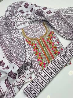 3PCS Woman Unstitched Cotton Printed Suit 0