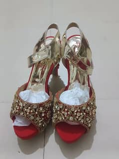 bridal heels shoes red colour size 7 hai