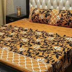 3 Pcs Crystal Cotton Printed Double Bedsheet