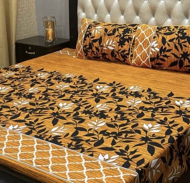 3 Pcs Crystal Cotton Printed Double Bedsheet 1