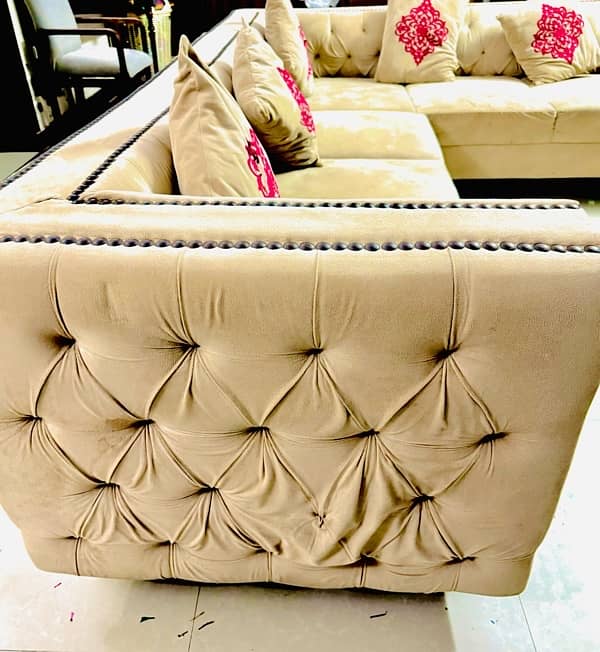 7 SEATER SOFA SET BEIGE Colour In Velvet Poshish For Sale In LAHORE 2