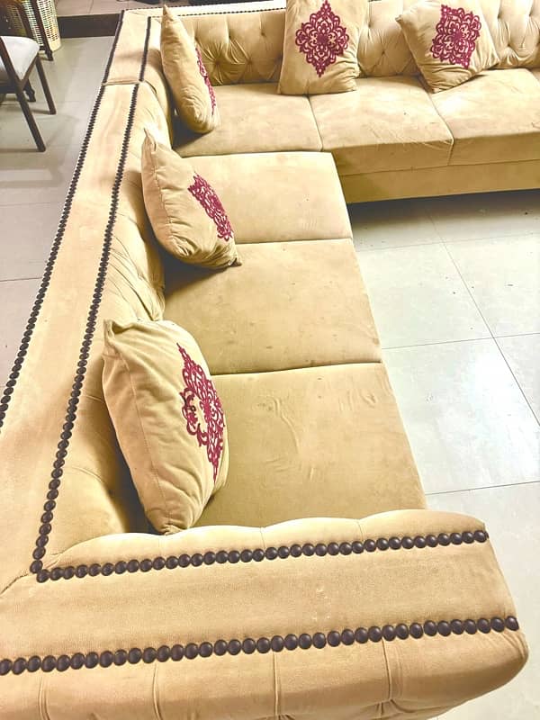 7 SEATER SOFA SET BEIGE Colour In Velvet Poshish For Sale In LAHORE 1