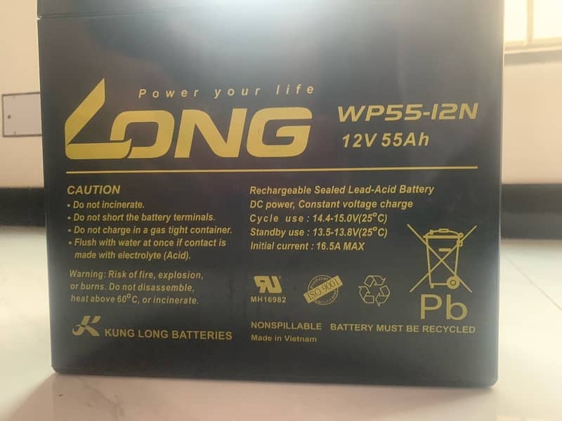 Long brand 12V 55ah battery USA import just like new 2