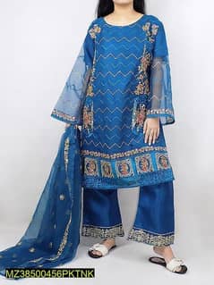 3 pcs womens stitched organza embroidered suit